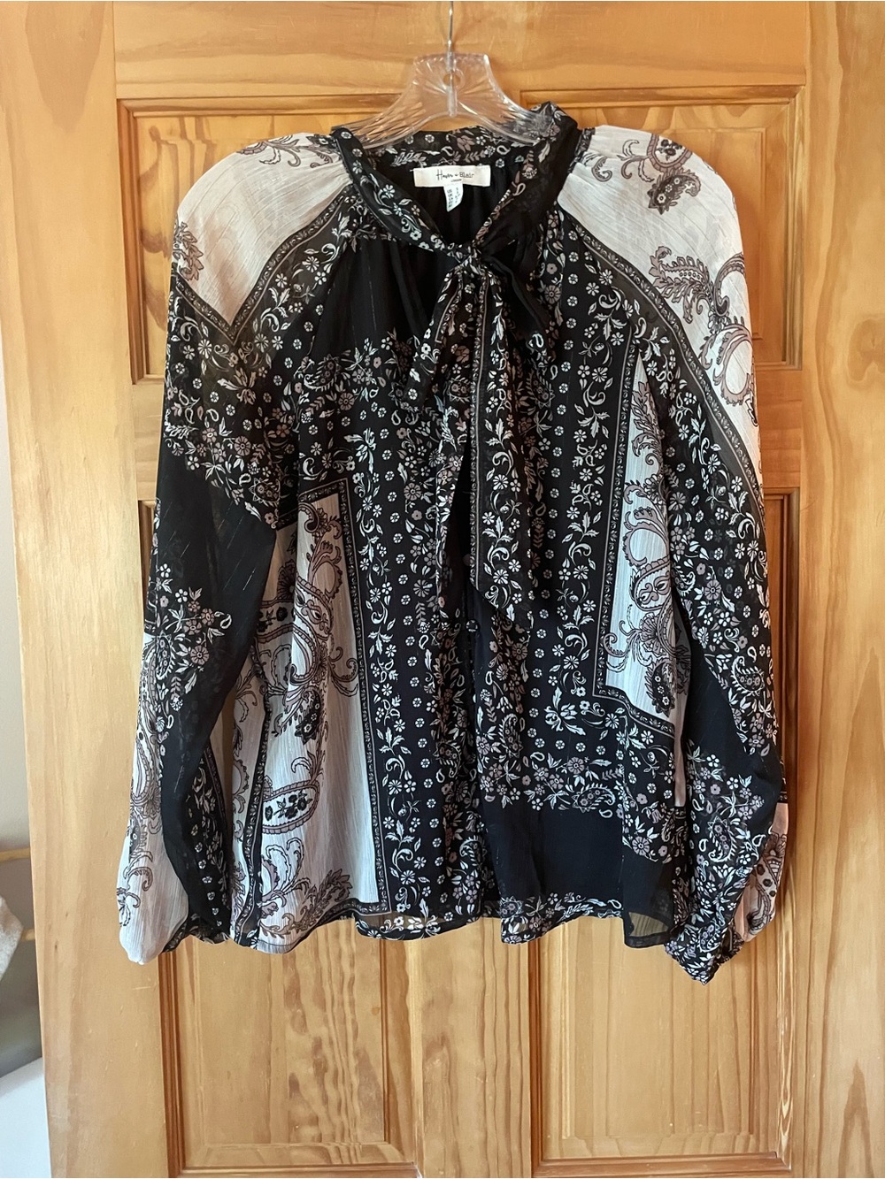 Black & White Paisley Tie-Neck Blouse by Haver & Blair